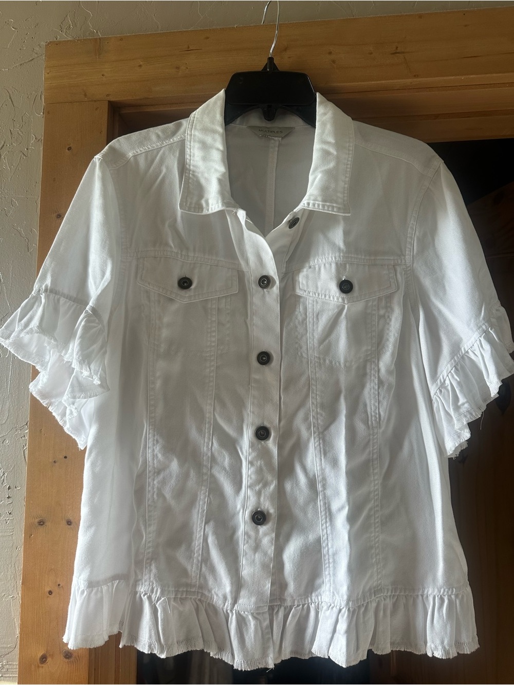 Multiples White Ruffle Sleeve Button-Front Jacket - Picture 2 of 4